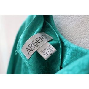 100% Silk Teal Green Dress w/ Waste Ruffle 12P